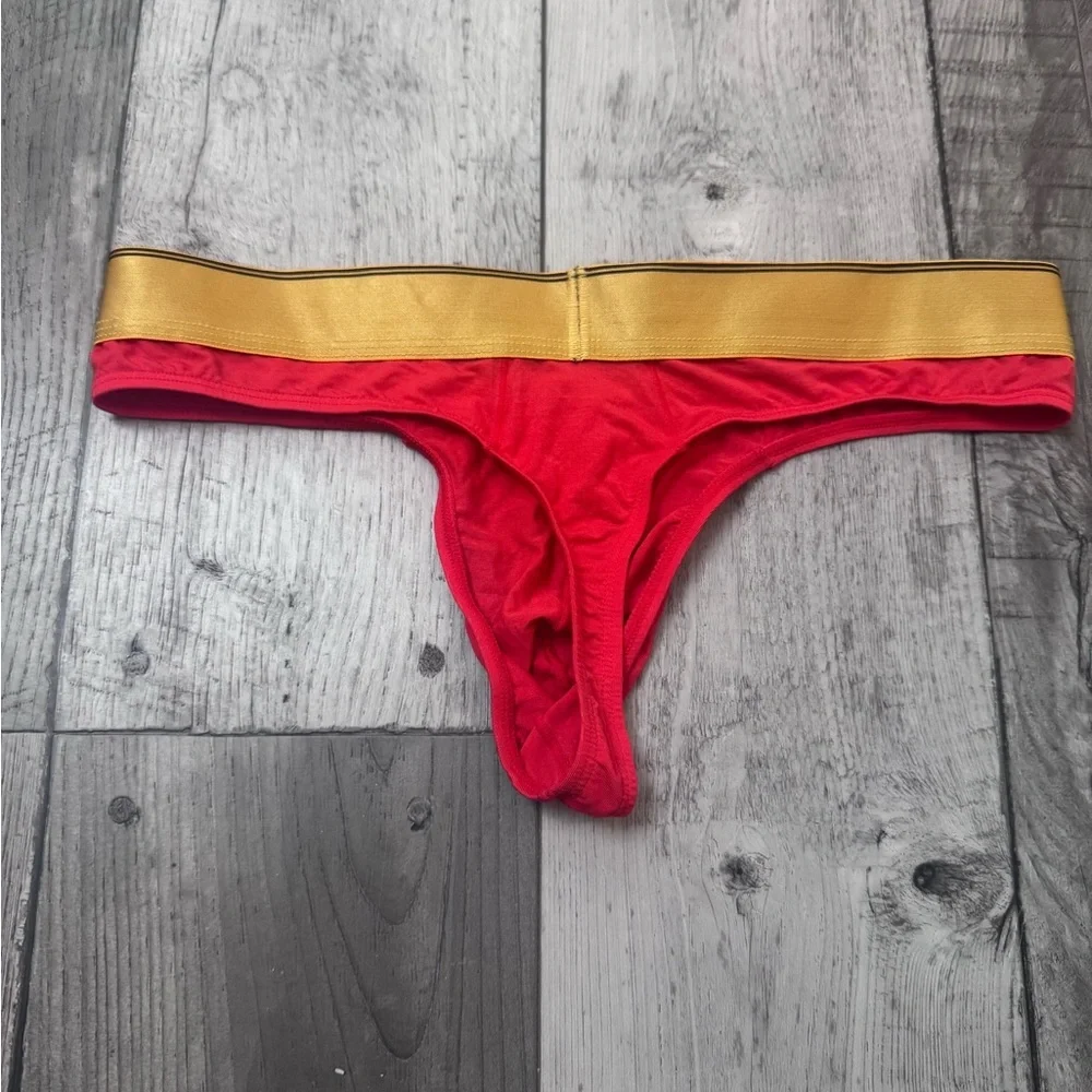 JJSox Men’s Sexy Red and Gold Modal Thong Large Miami